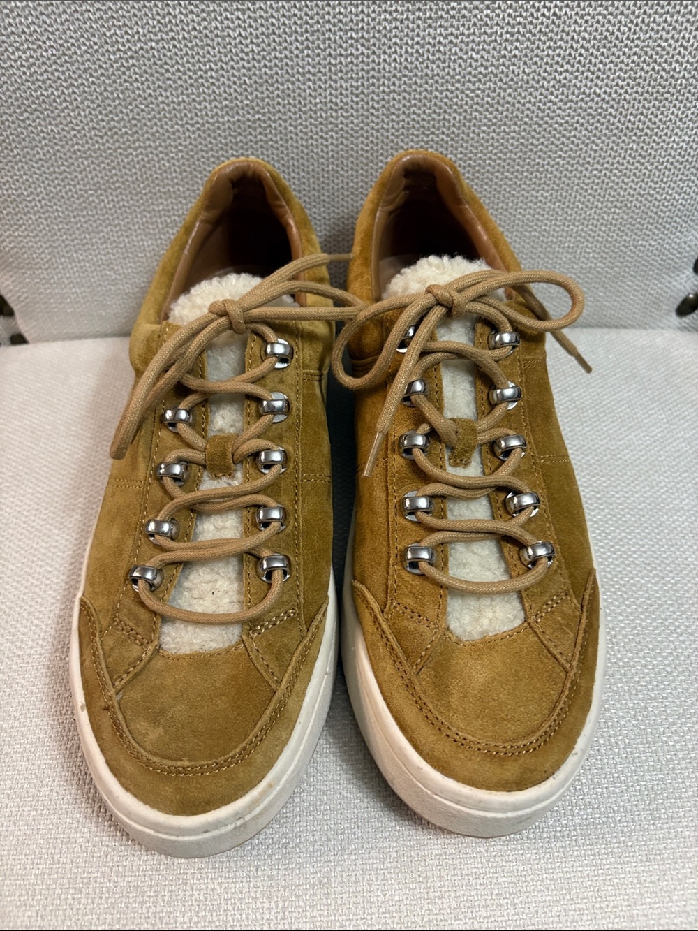 Marc Fisher Tan Suede Shearling-Trim Sneakers